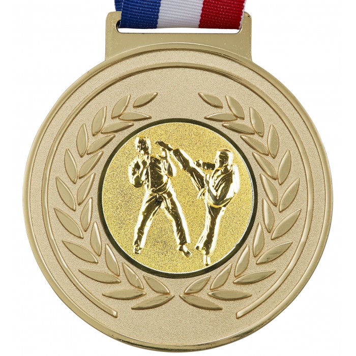 100MM MARTIAL ARTS MEDAL & RIBBON - OLYMPIC SIZED - GOLD
